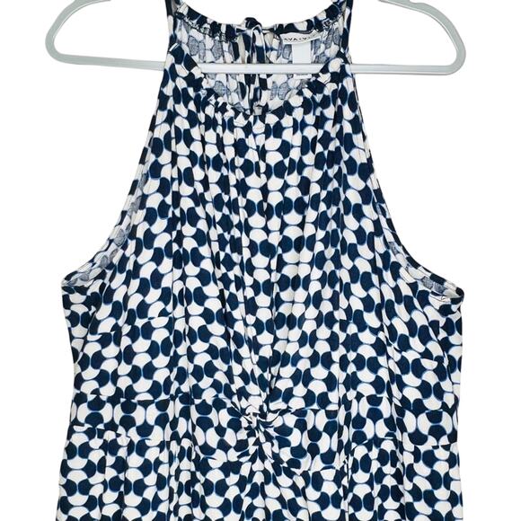 Ava & Viv Halter Linen Midi Dress Size 2X Blue Geometric Pockets Beachy Coastal - Picture 5 of 9